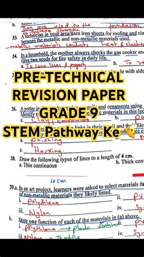 PRE-TECHNICAL STUDIES REVISION PAPERS GRADE 9 | KJSEA SAMPLE PAPERS GRADE 9| SCIENCE GRADE 7