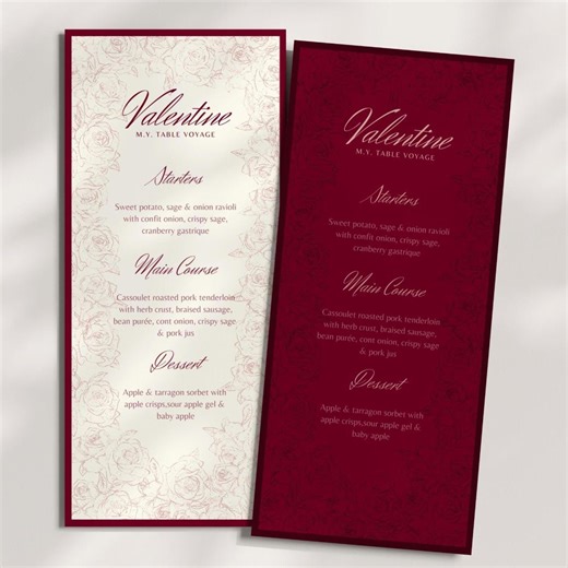 Valentine Menu Template | Elegant Design (digital Download) - Etsy