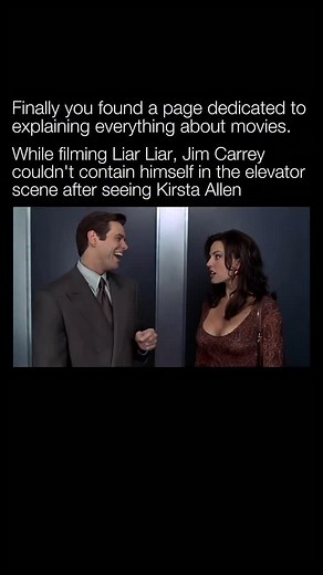 Explaining a Movie on Instagram: "@explainingamovie teaches you something new about movies everyday! Jim Carrey brought his signature improvisational energy to nearly every scene, including the famous elevator moment with actress Krista Allen. In this scene, Carrey’s character, Fletcher Reede, is compelled by the magical truth-telling curse to comment on Allen’s character’s breast augmentation, creating one of the film’s most awkwardly hilarious exchanges. Much of the humor came from Carrey’s ab