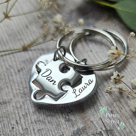 Personalised Puzzle Heart Keychains, Couples Stainless Steel Gift - Etsy