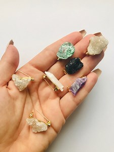 Real Crystal Gemstone Pins (gold / Silver) Gift - Etsy