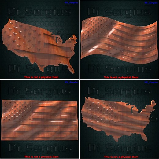 3D STL Model: Wavy USA Flag and Map for CNC Router (digital Download)