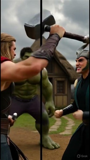 Thor vs Loki in Indian Village: Hulk's Grand Entry! ⚡️🟢 #ai #marvel #hulk #avengers #trendingshorts