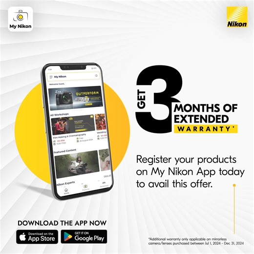 Get 3 Extra Months of Warranty! Register your camera or lens on the My Nikon App today and avail the benefit now! Additional warranty applicable only to mirrorless cameras/ lenses purchased between Jul 1, '24 - Dec 31, '24. Download the app and register your products now! Visit https://bit.ly/44AHlAV #Nikon #NikonIndia #MyNikonApp | Nikon