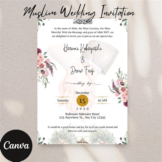 Editable Red White Rustic Elegant Wedding Invitation | Canva Wedding Invite | Personalized Your Story Invitation | Instant Download - Etsy