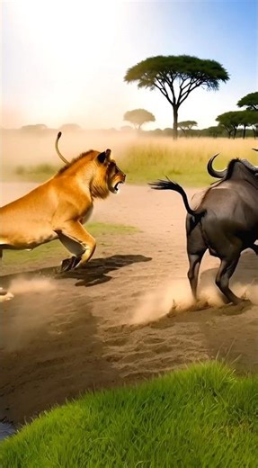 Lion Attacks Buffalo | When Prey Refuses to Run #BuffaloVsLions #WildlifeDocumentary #WildlifeShorts