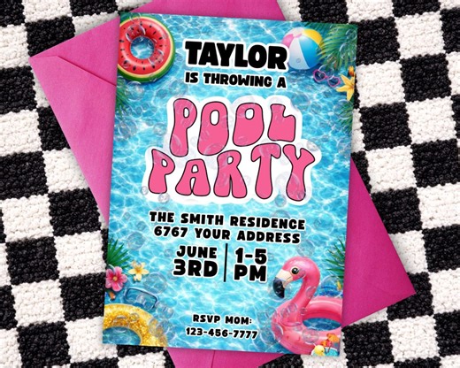 Pool Party Invitation Template, Summer Birthday Editable Invite, Digital Download - Etsy