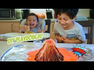 We built a VOLCANO out of PLAYDOUGH (HOW TO MAKE PLAYDOUGH) SO EASY!!!