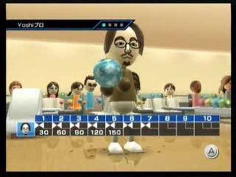 Wii Sports - bowling perfect 300 (all curved shot)