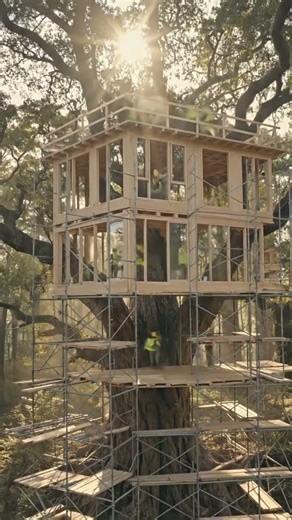 Old Tree to Luxury Tree House 🌳✨ | Workers Build Amazing Eco Treehouse (Full Transformation) #shorts
