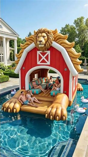 The World's Craziest Giant Pool Float: Lion Barn Edition