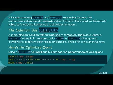 Speed Up Your SQL Queries: How to Select Keys Not in Another Table Efficiently