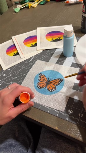Putting the finishing touches on this monarch butterfly! #needlepoint #needlepointtiktok #needlepointcanvas #butterflyneedlepoint #beginnerneedlepoint