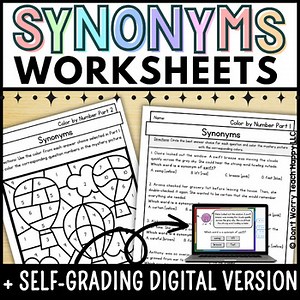 Fun Synonyms Worksheets and Digital Task Cards