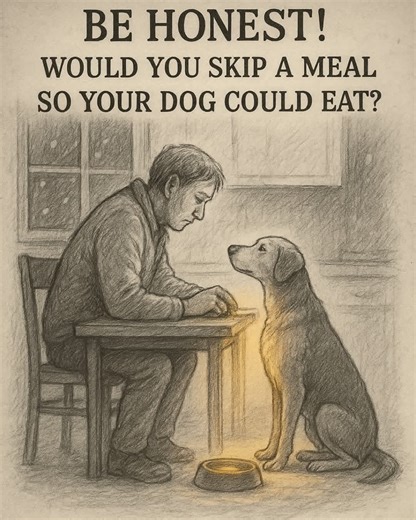 Most people answer this question too quickly. “Of course I would.” Without hesitation. Without thinking about what it actually means. But this image forces you to slow down. A quiet kitchen. A worn table. An empty bowl on the floor. A dog sitting patiently, not begging, just waiting. And a person staring at their plate, knowing there isn’t enough for both. This isn’t a hypothetical for millions of people. It’s real life. According to Feeding America, more than 44 million Americans experience foo