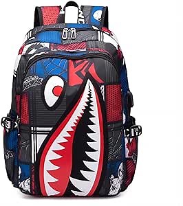 SOMIK Waterproof Backpack Shark Backpack,Cartoon Shoulder Bag Casual Shark Daypack Backpacks for Boys Girls Teens Adults (Style 3)