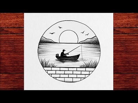 How to Draw a Fisherman in a Boat – Easy Sunset Drawing
