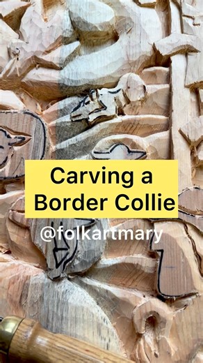 Mary Michael Shelley woodcarved painted selftaught folk art on Instagram: "Follow along as I carve a small border collie in wood. Sound on to hear the mesmerizing sounds of the knife. This is a longish video so please sit back, relax and enjoy. - - - #handmadeartwork #artinprocess #artistatwork #handmade #dailyart #qualitycraftsmanship #upstatenyartist #woodart #woodcarvingart #nyartist #artdetails #artdailypage #makingarteveryday #makingartwork #newyorkartist #artistofig #basreliefsculpture #ba