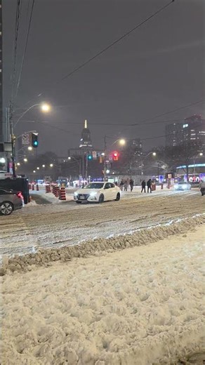 Heavy Snowing At Queen Street West, Downtown, Toronto Canada