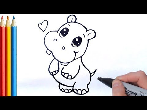 (fast-version) How to Draw Cute Hippo (Simple) - Step by Step Tutorial