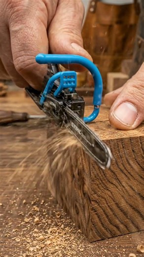 Mini Keychain Chainsaw Cuts Oak Branch (Ultra Realistic)