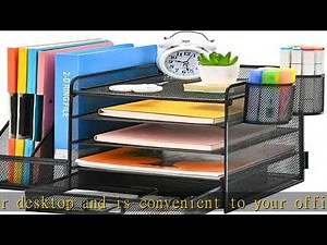 Marbrasse Desk Organizer with File Holder, 5-Tier Paper Letter Tray Organizer with Drawer and 2 Pen