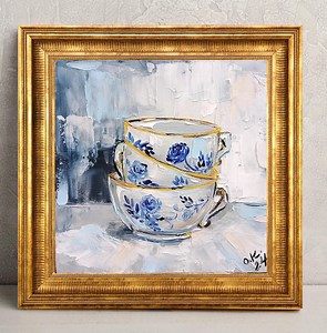 Tea Cup Painting Original Art Vintage Still Life Oil Painting Muted Kitchen Breakfast Painting French Farmhouse Decor 6x6 - Etsy Canada