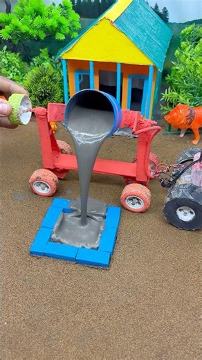 🚜🧱 Mini Tractor Builds a Cement Pillar! Real Working DIY Construction Model #shorts