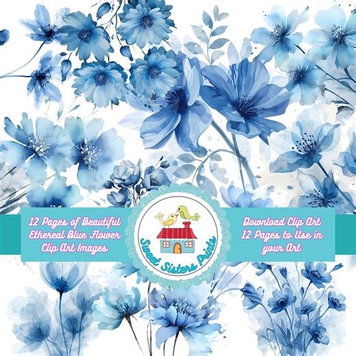 Ethereal Blue Flower Clip Art: Transparent PNG & JPG Images (digital Download) - Etsy