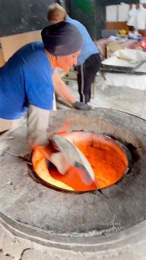 Baking Armenian traditional lavash bread in extremely hot fire 🔥