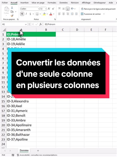 Convertir les doinnées d'une seule colonne en plusieurs colonnes #excel