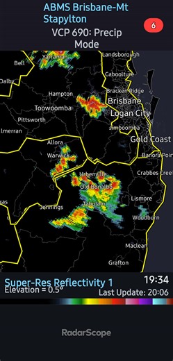 Radar snapshot Mt stayplton radar 21/01/2026 1934 hrs. Image credit Radarscope. | East Coast Weather Watchers AU