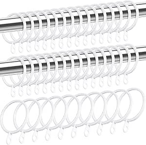 Shappy 40 Pack Metal Drapery Curtain Rod Rings with Eyelets Internal Diameter 1.69in Fits up to 1.3in Rod Hanging Drape Sliding Eyelet White Rings for Window Door Shower Bathroom