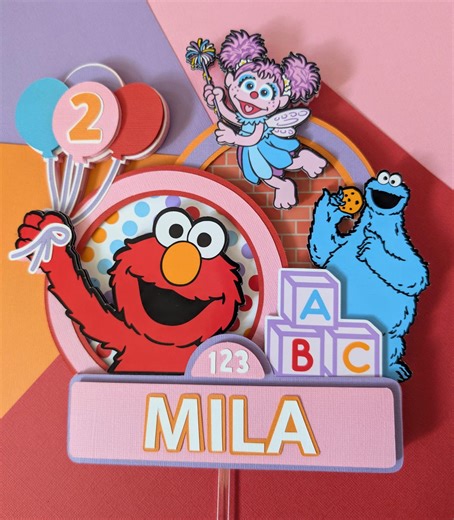 Personalized Sesame Street Cake Topper – Pink Elmo Birthday Cake Topper – Abby Party Decor – Colorful Girl Birthday Cake Decoration - Etsy