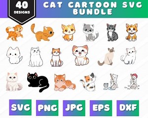 Cat Cartoon Bundle SVG for Cut File, Animal Hand Drawn,charector Cartoon,cute Cat, Doodle,for Cricut Silhouette,cameo - Etsy UK
