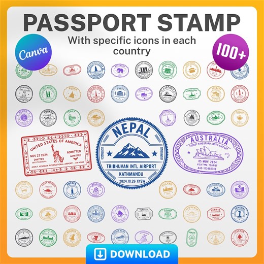 Passport Stamp 100  Digital Clipart, Travel Journal, Canva Element (PDF, SVG, EPS Files) - Etsy UK