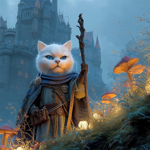 White Cat Wizard Jigsaw Puzzle | Enchanted Forest Fantasy Night - Etsy