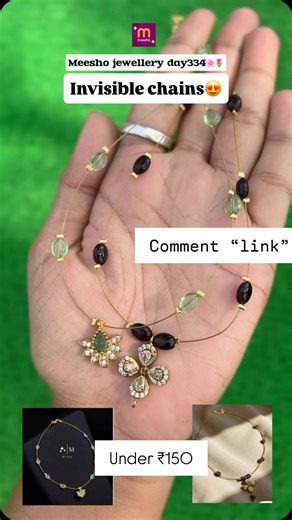 Priya for you on Instagram: "Comment “link” beautiful invisible necklace/chains 😍🥰 @meeshoapp #meeshofinds #wishlink #new #trendingaudio❤️ #explorepage✨ INVISIBLE chain with monalisa beads and pendant for women in aqua blue for women Base Metal: Alloy Plating: Gold Plated Stone Type: No Stone Sizing: Adjustable Type: Necklace Net Quantity (N): 1 Sizes:Free Size Myna INVISIBLE chain with monalisa beads and pendant for women in aqua blue for women Country of Origin: India"