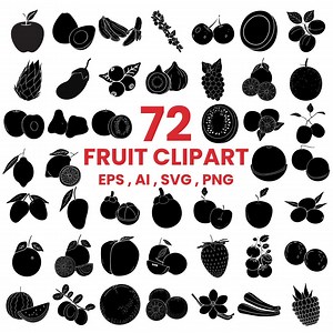 72 Fruit Silhouette Clipart Bundle – Black Vector Fruit Illustrations for Cricut, SVG Cutting, Labels, Logos , Digital - Etsy