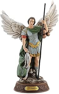 DevotedWalls 10.2"H Saint Raphael Statue Painted in Full Color, Angel St. Raphael with Name Plate on Base,Travel Protection Patron Archangel Saint St. Rafael, Estatua del Arcángel San Rafael Figurine
