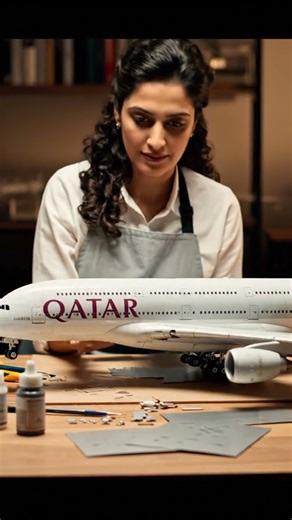 Artist building a detailed Airbus A380 miniature model