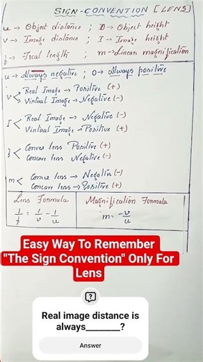 SIGN CONVENTION IN LENS #CBSE #ICSE #PHYSICS #SUMANTH TUTORIAL #SHORTS #EXAM 2026