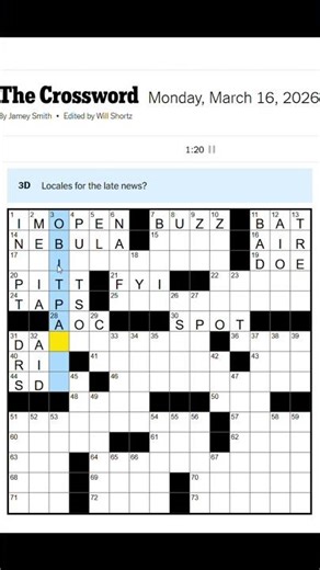 Can you solve these NYT Crossword Clues from Monday, March 16, 2026? #crossword #puzzle #games
