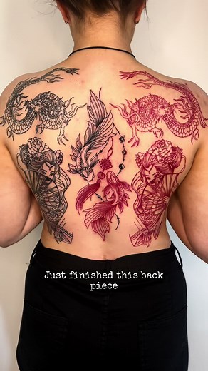 Stunning Red and Black Dragon Back Tattoo Designs