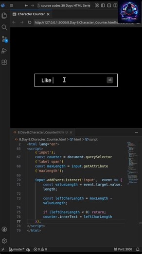 Character Counter using HTML CSS JS | #shorts #html #css #javascript