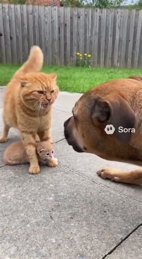 Angry Mama Cat Protects Her Kitten from Dog Attack!