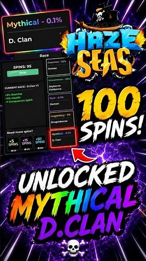 I Got the 0.1% Mythical D. Clan in ONLY 5 Spins! (Roblox Haze Seas)