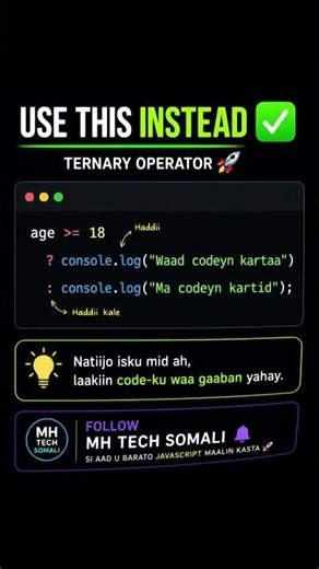 🚀 Stop Using If Else! JavaScript Ternary Operator #shorts