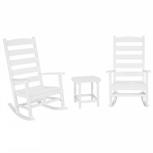 POLYWOOD Shaker White Patio Set with Rocking Chairs and South Beach Table