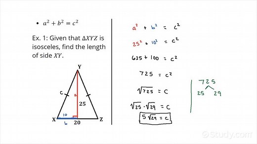 How to Solve for Values in an Isosceles Triangle Using the Pythagorean Theorem | Geometry | Study.com